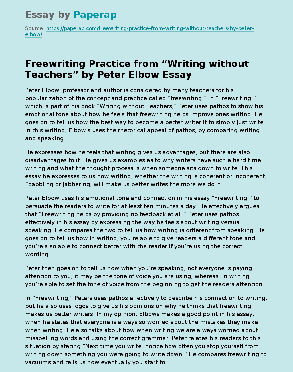 Freewriting Practice from “Writing without Teachers” by Peter Elbow