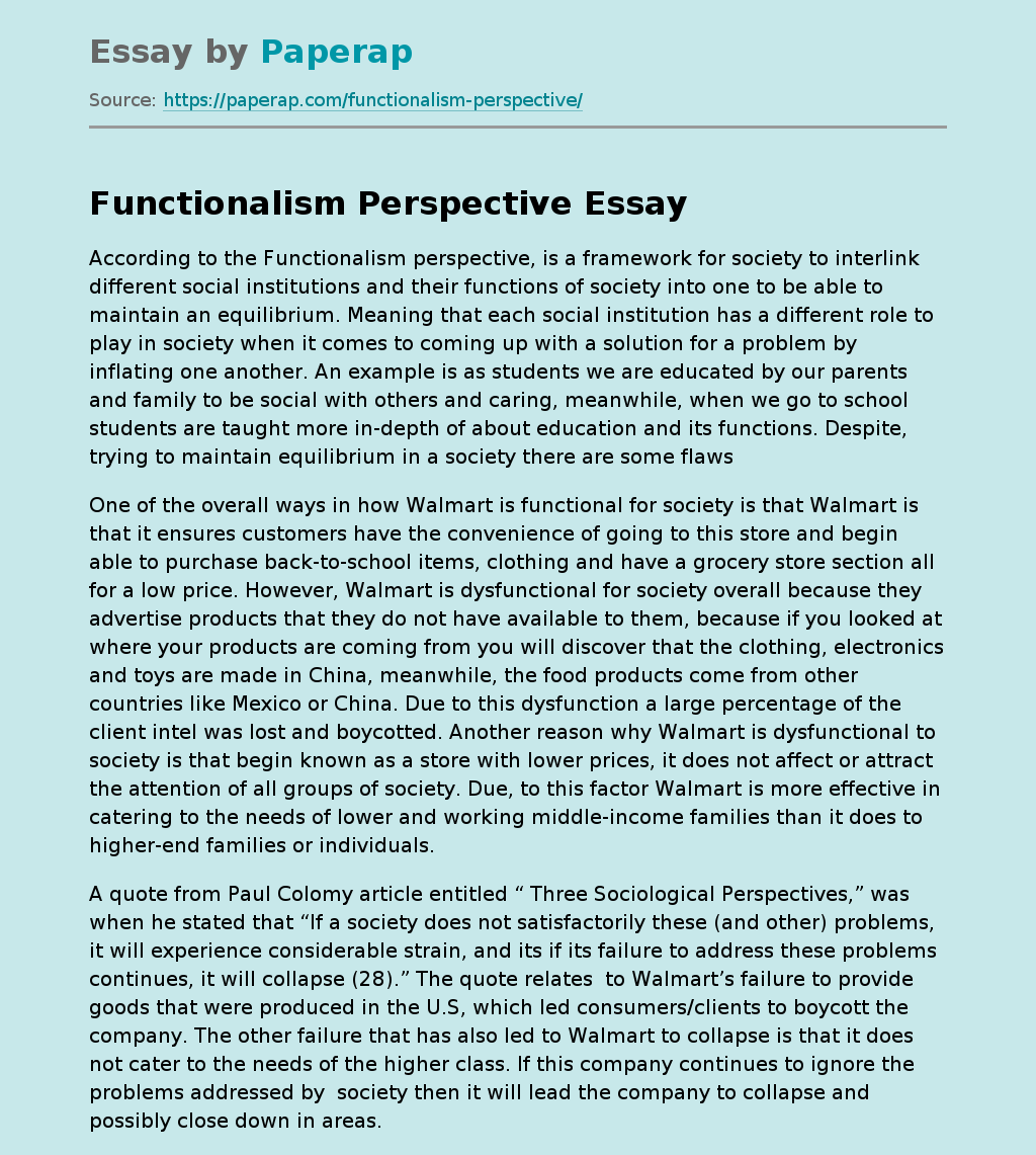 conflict and functionalist perspective essay