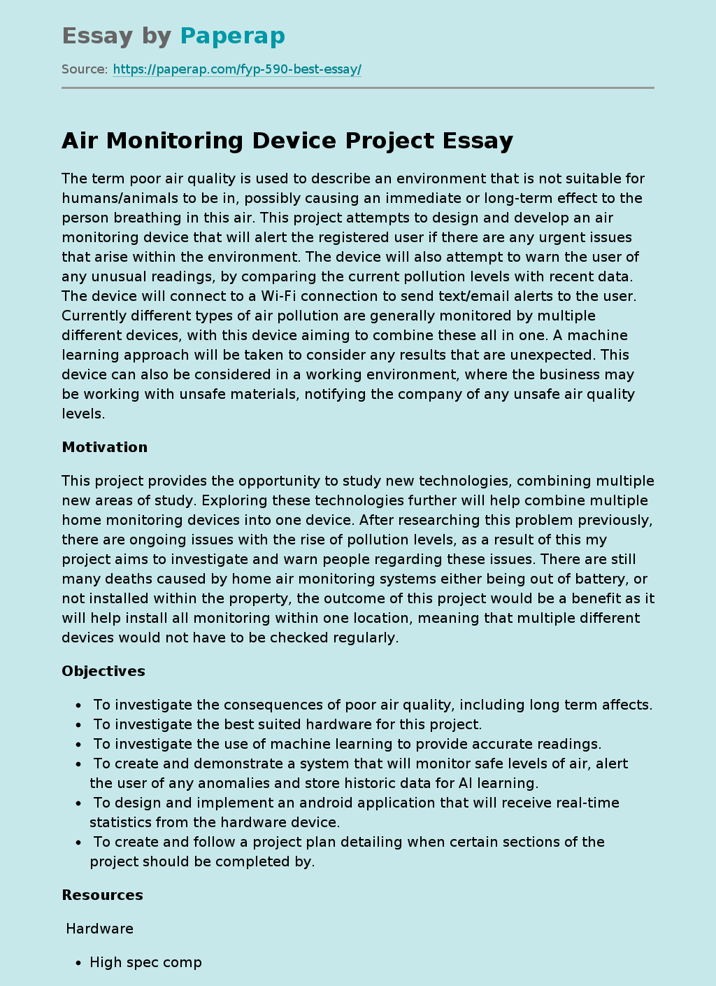 Air Monitoring Device Project