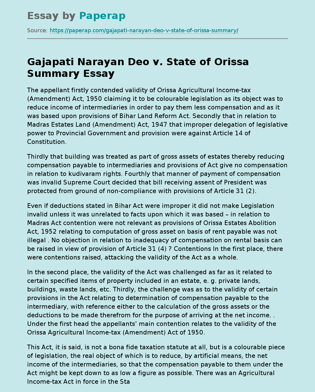 Gajapati Narayan Deo v. State of Orissa Summary