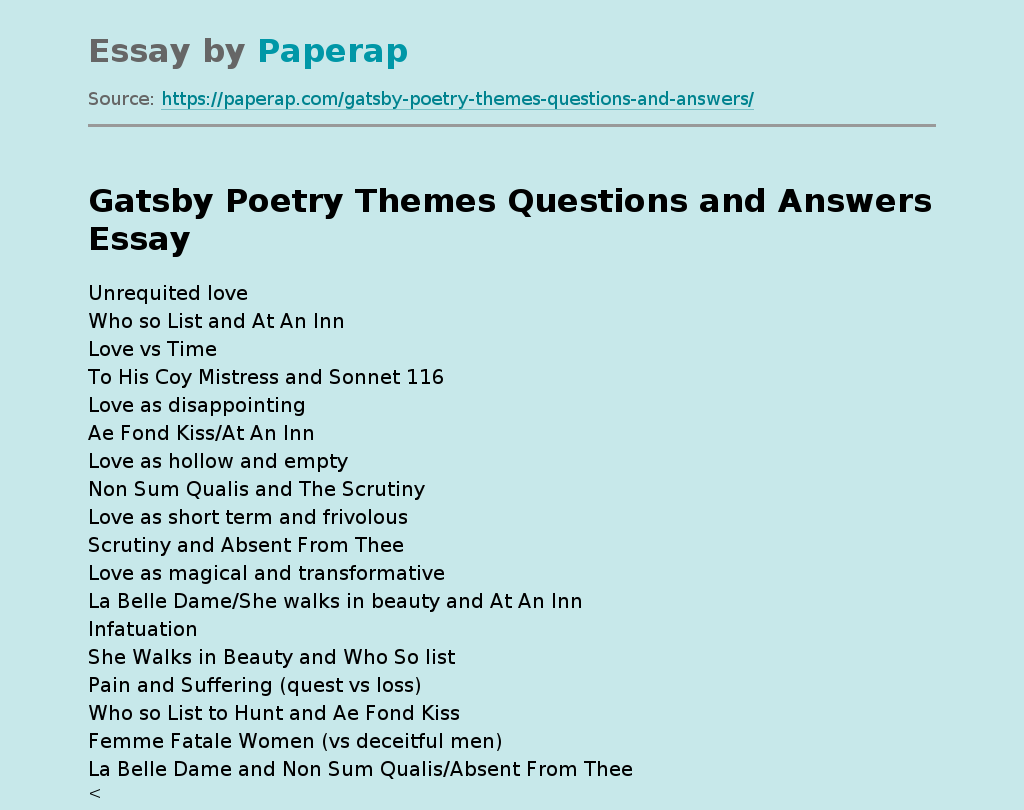 Gatsby Poetry Themes Questions and Answers