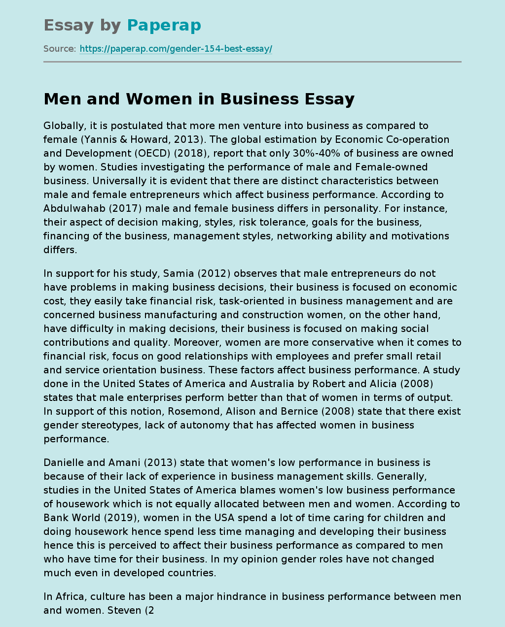 man vs woman essay