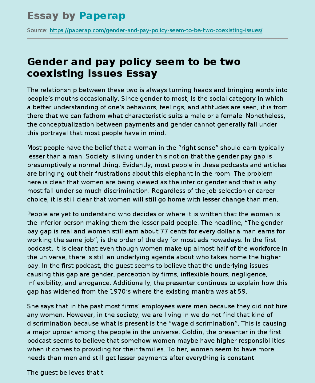 Gender and pay policy seem to be two coexisting issues