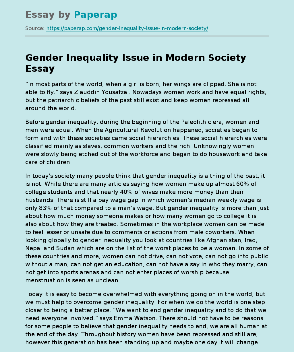 Gender Inequality Issue in Modern Society