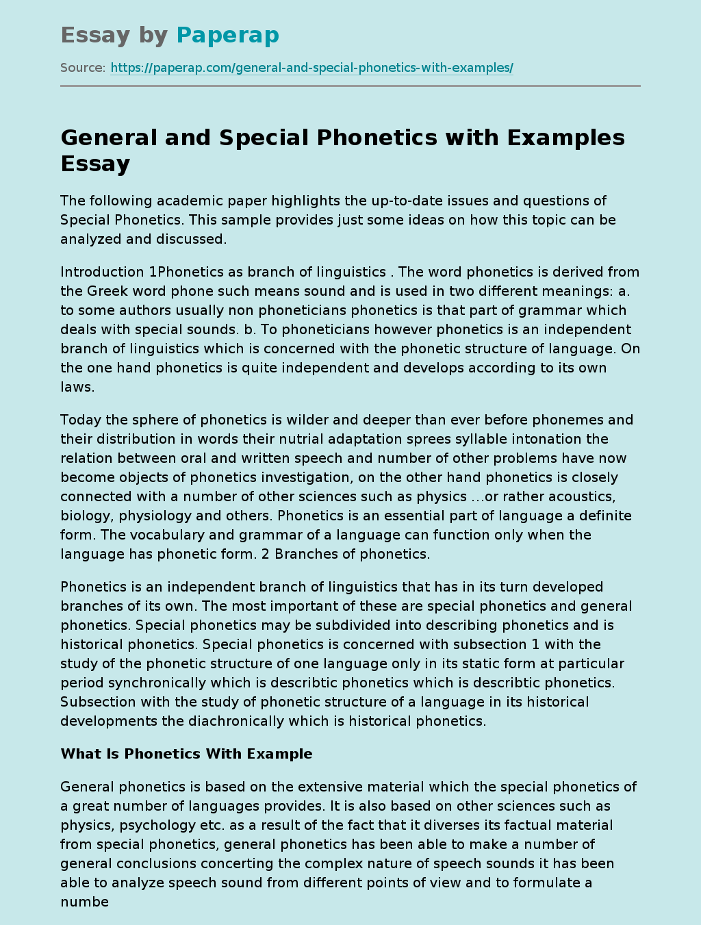 General and Special Phonetics with Examples