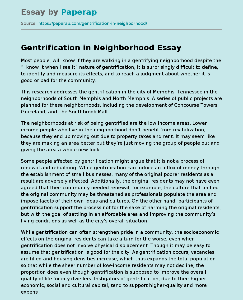 Gentrification in Neighborhood