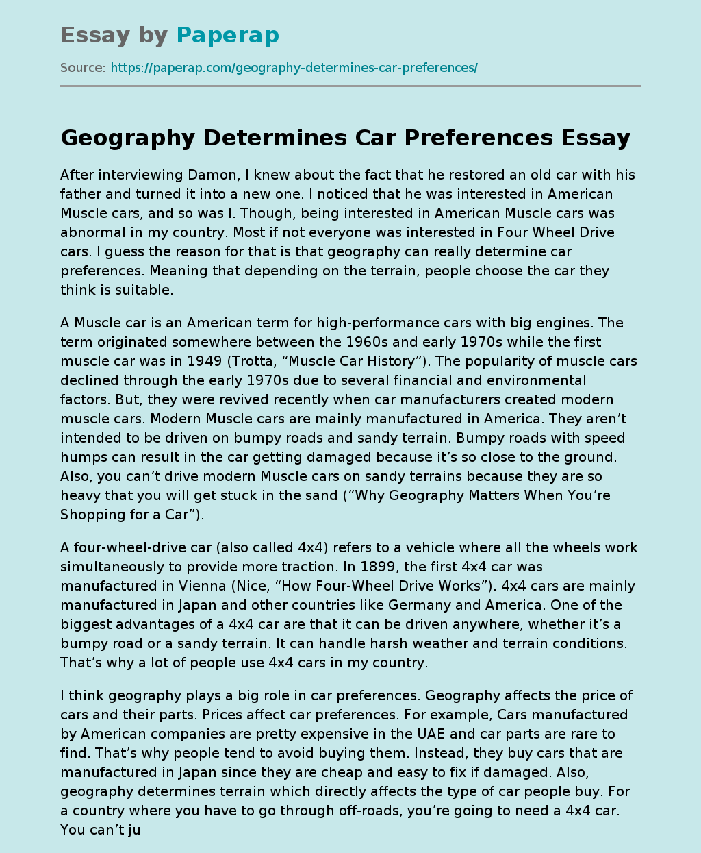 Geography Determines Car Preferences