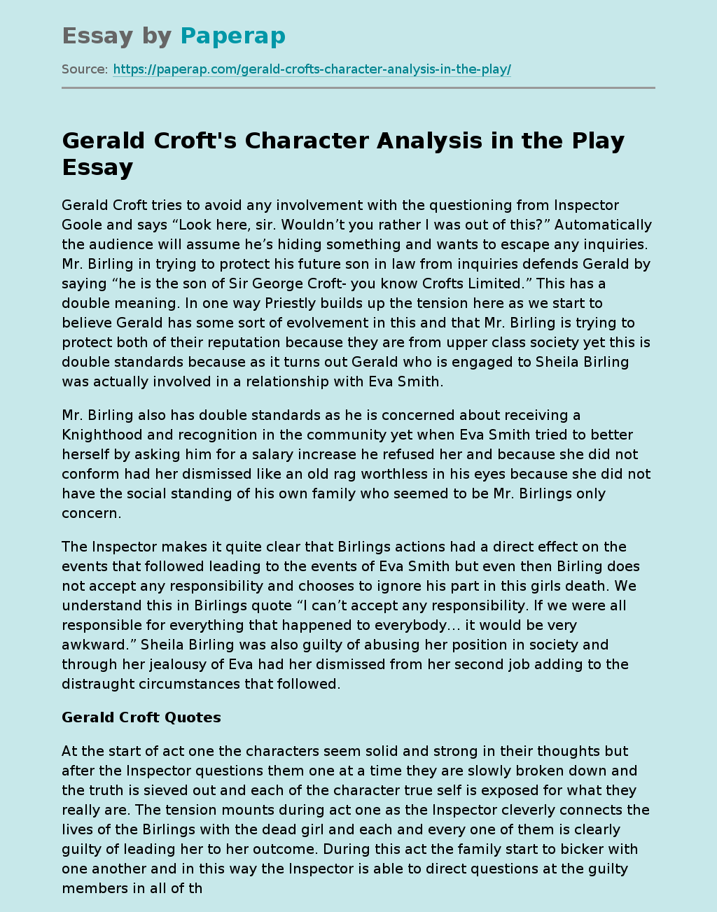 Gerald Croft's Character Analysis in the Play