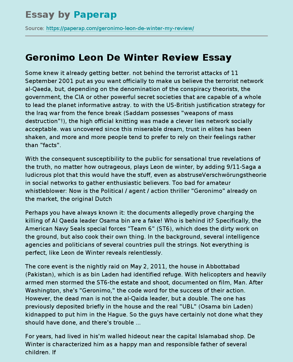 Geronimo Leon De Winter Review
