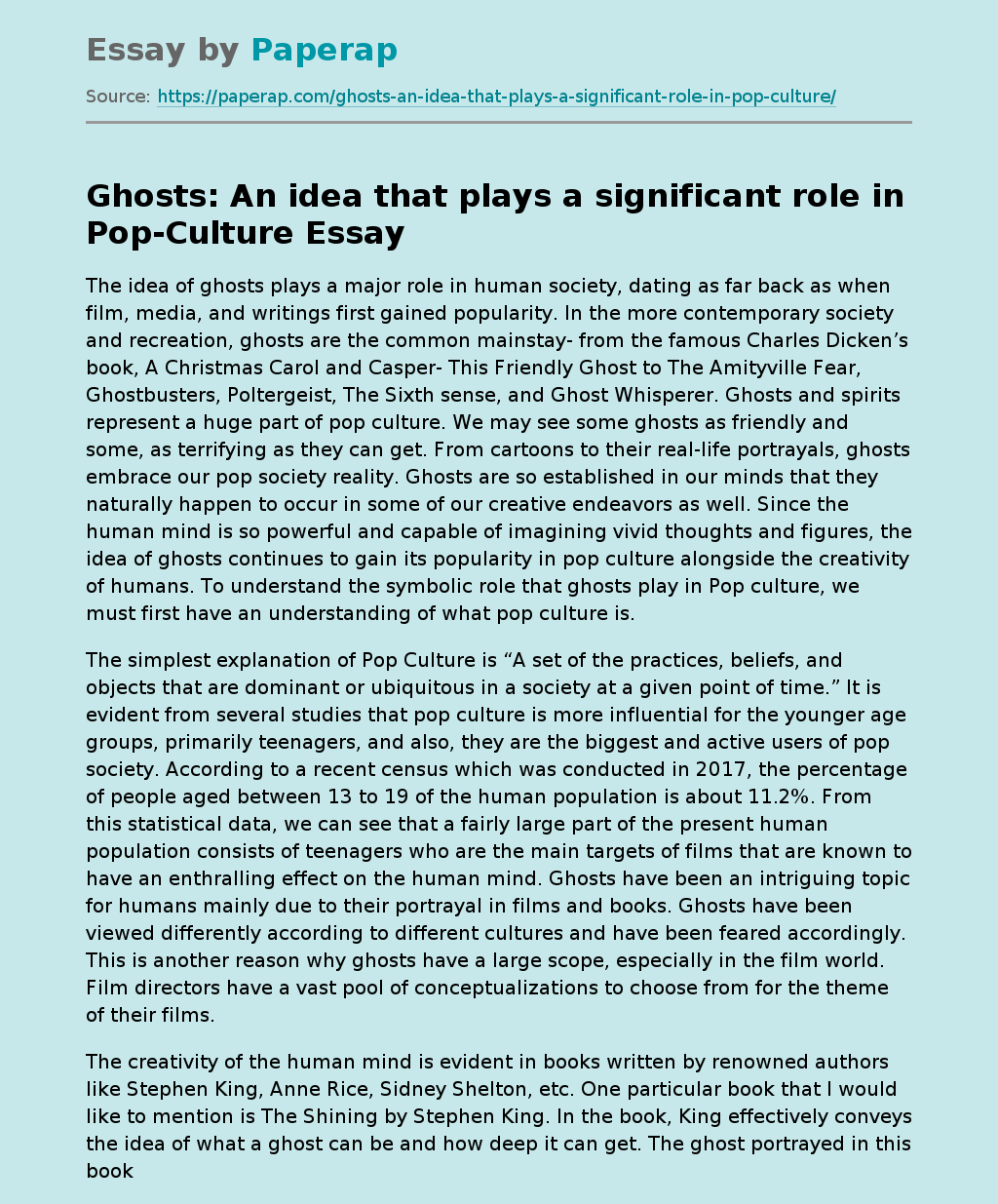 Ghosts: An idea that plays a significant role in Pop-Culture