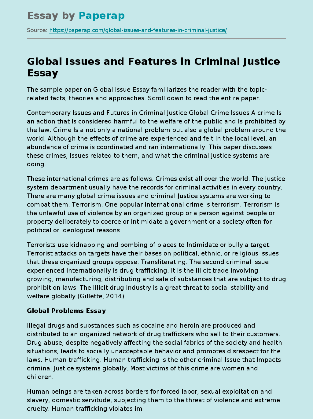 Global Issues and Features in Criminal Justice