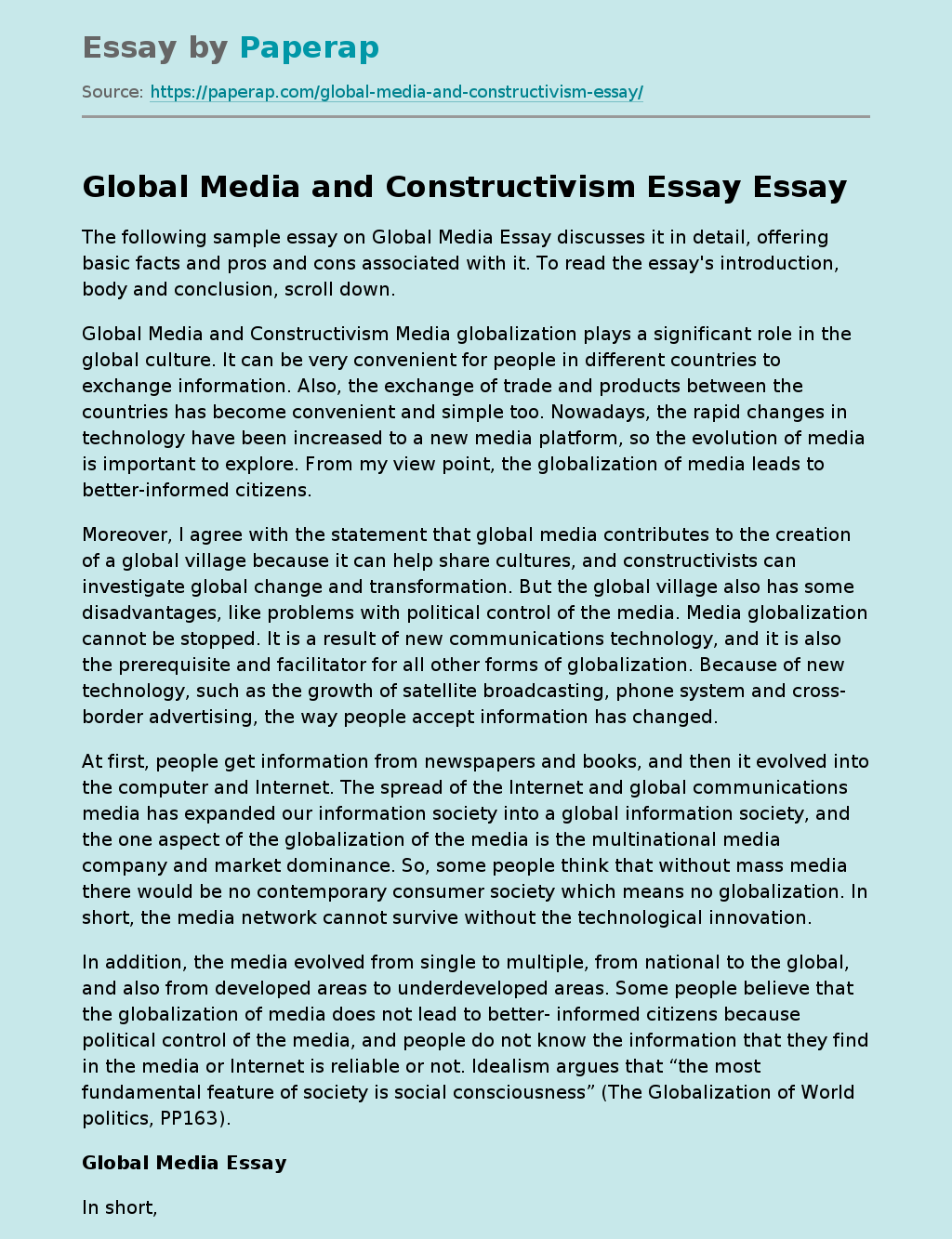 Global Media and Constructivism Essay