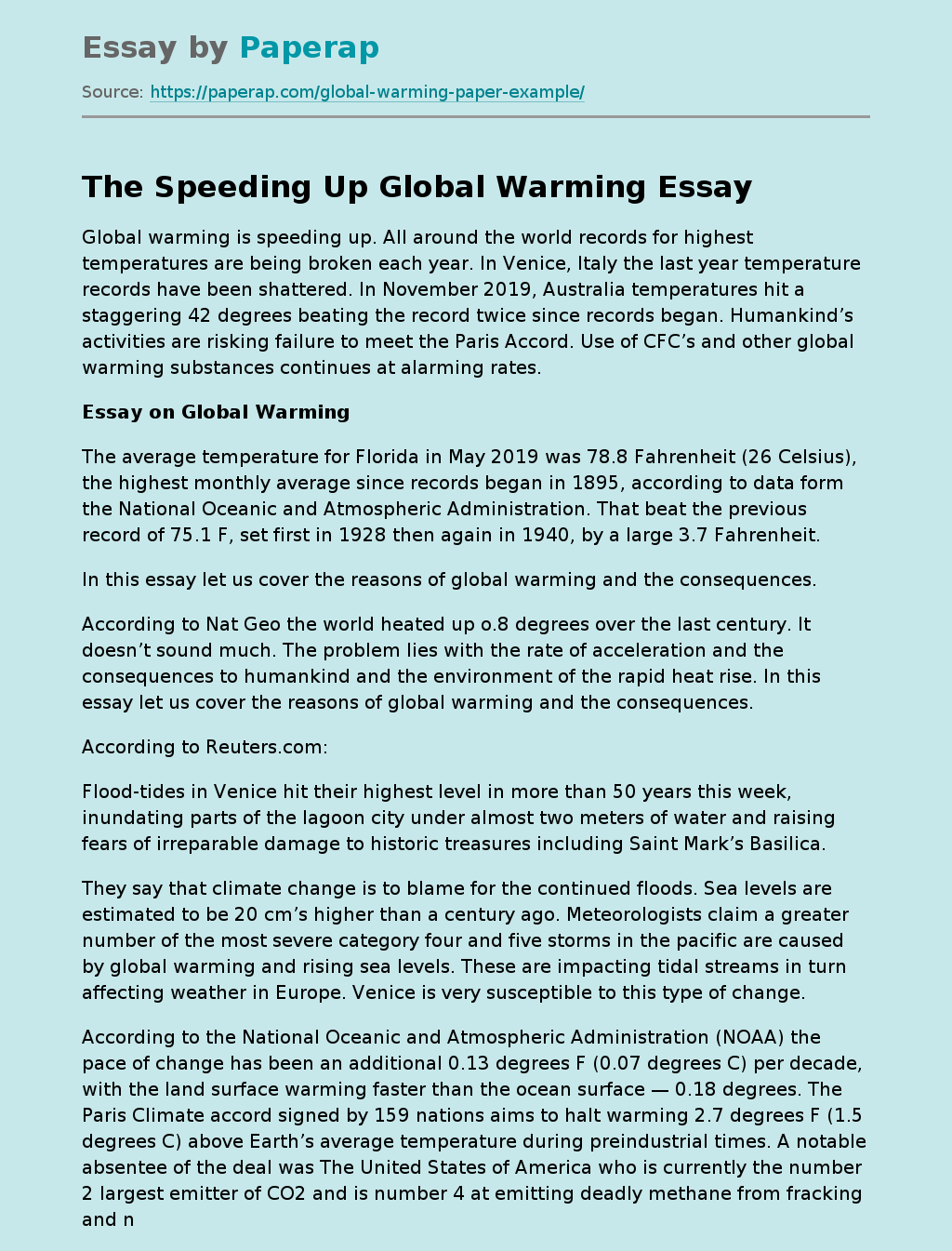 The Speeding Up Global Warming