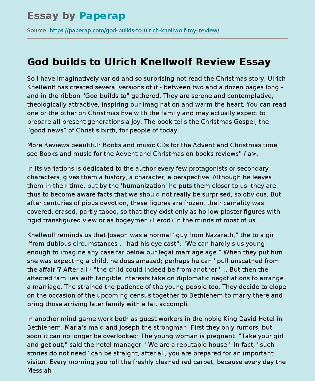 God builds to Ulrich Knellwolf Review