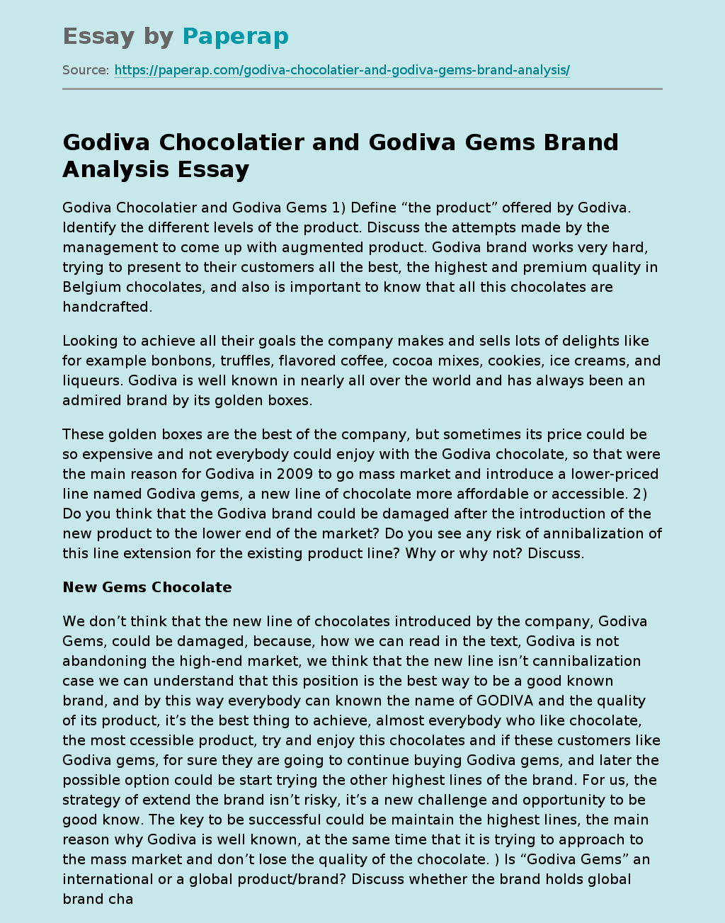 Godiva Chocolatier and Godiva Gems Brand Analysis