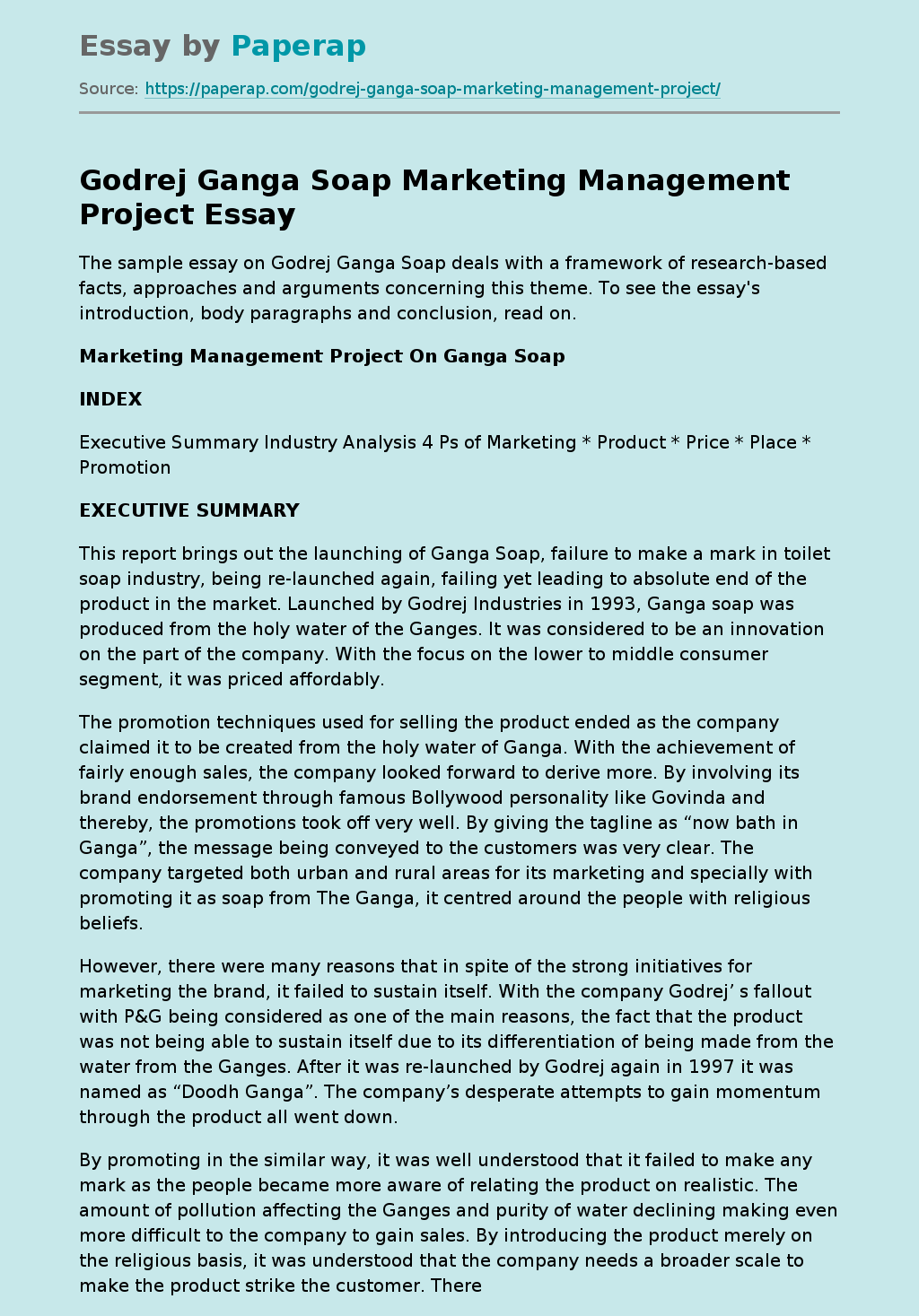Godrej Ganga Soap Marketing Management Project