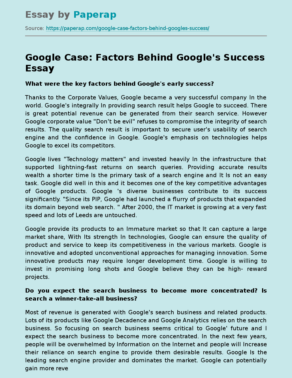 Google Case: Factors Behind Google's Success