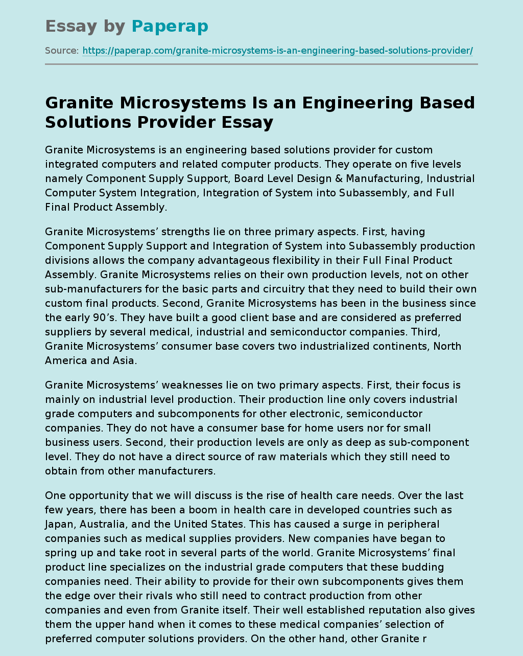 Granite Microsystems Is an Engineering Based Solutions Provider
