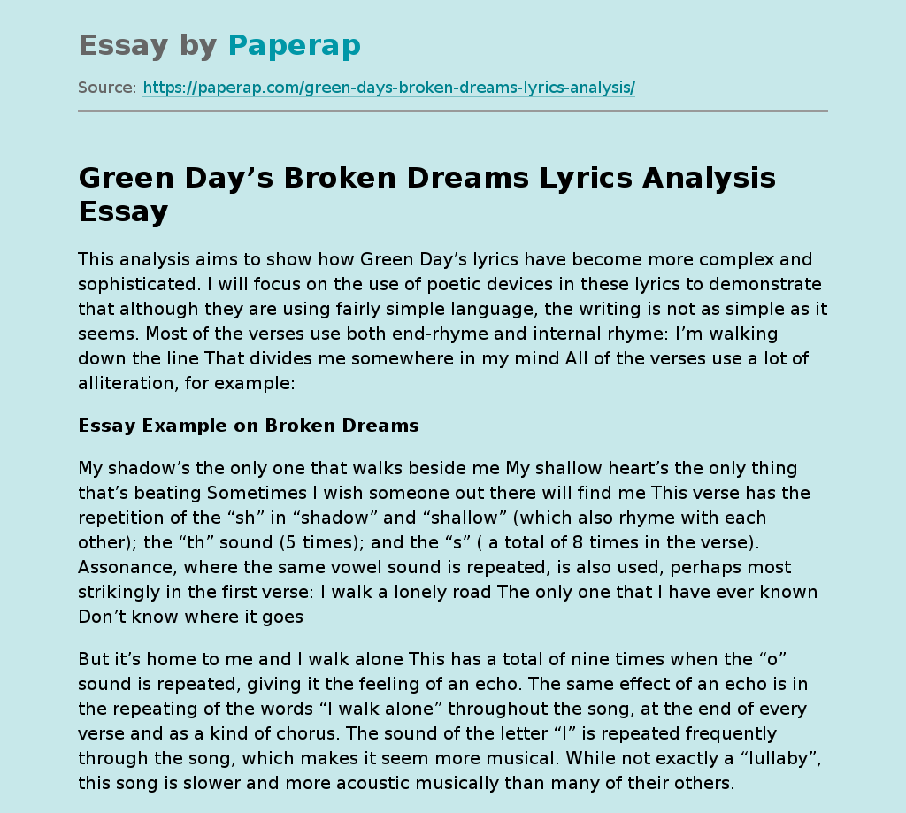 Green Day’s Broken Dreams Lyrics Analysis