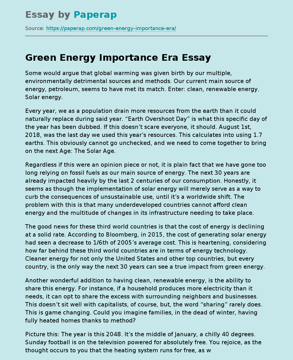 Green Energy Importance Era