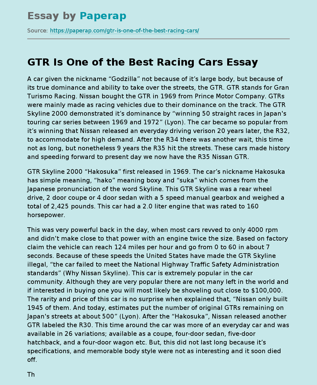 descriptive essay on car racing