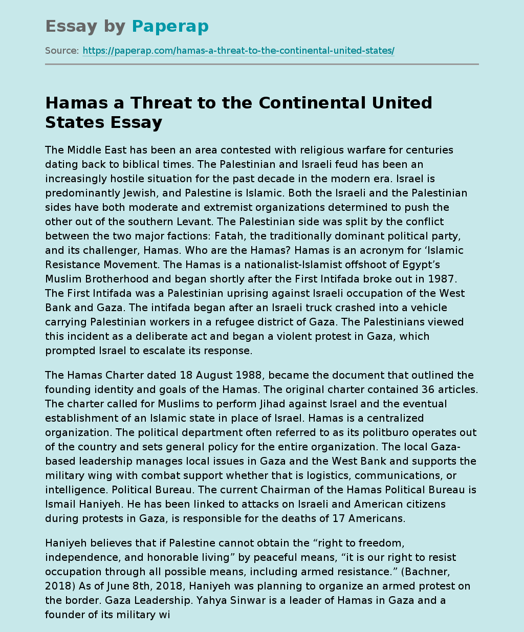 Hamas a Threat to the Continental United States