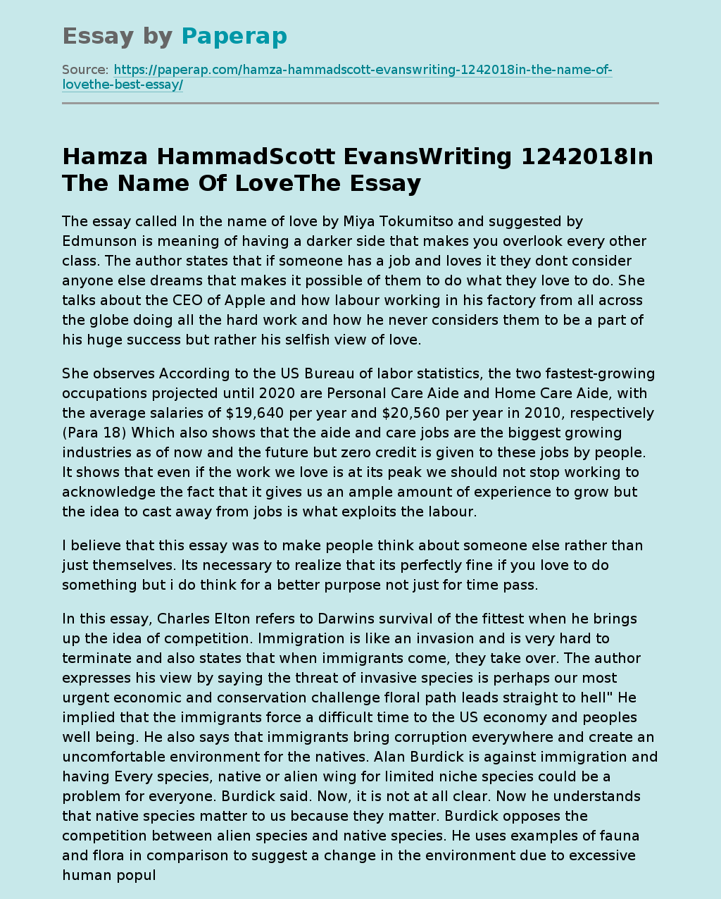 Hamza HammadScott EvansWriting 1242018In The Name Of LoveThe