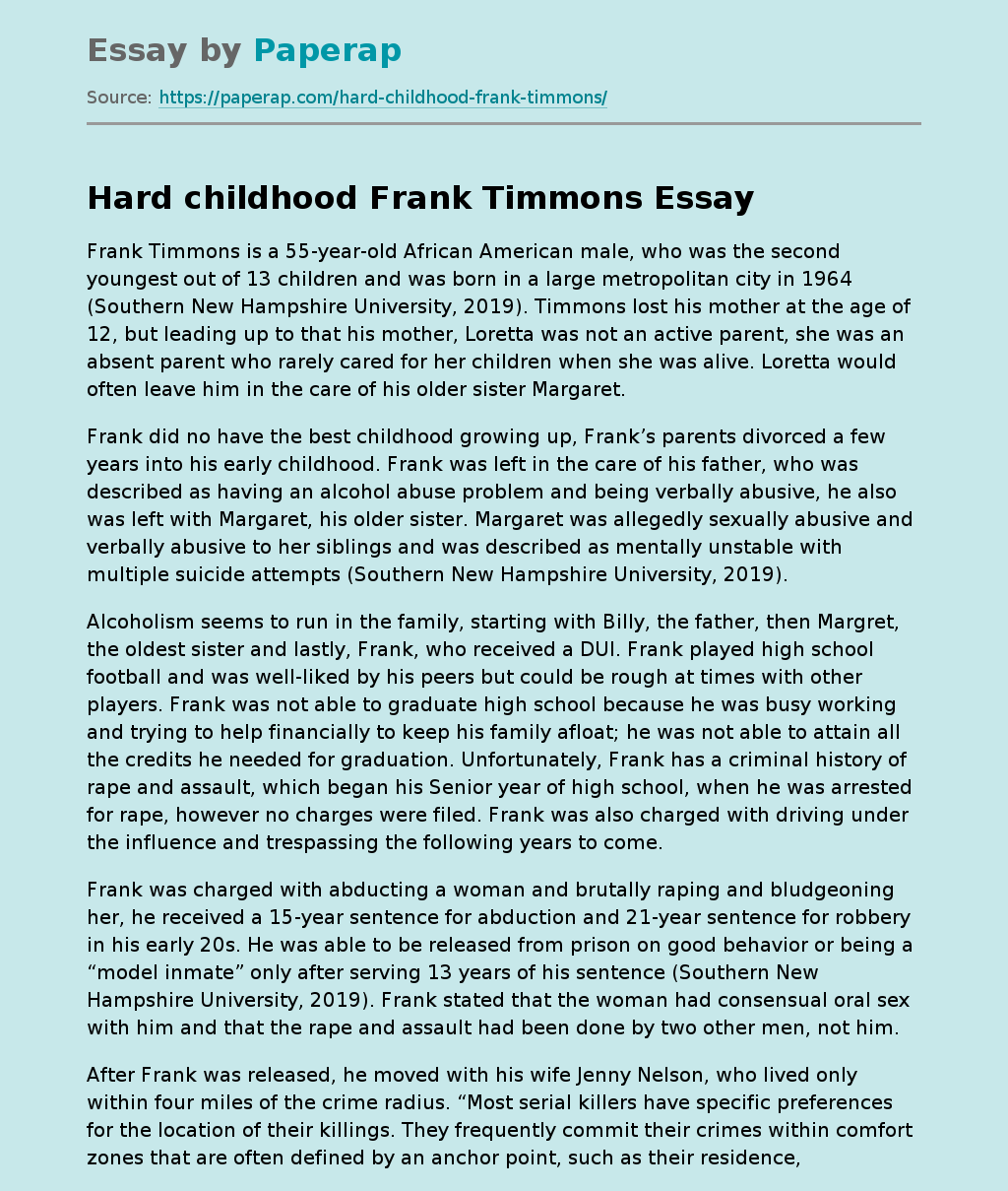 Hard childhood Frank Timmons