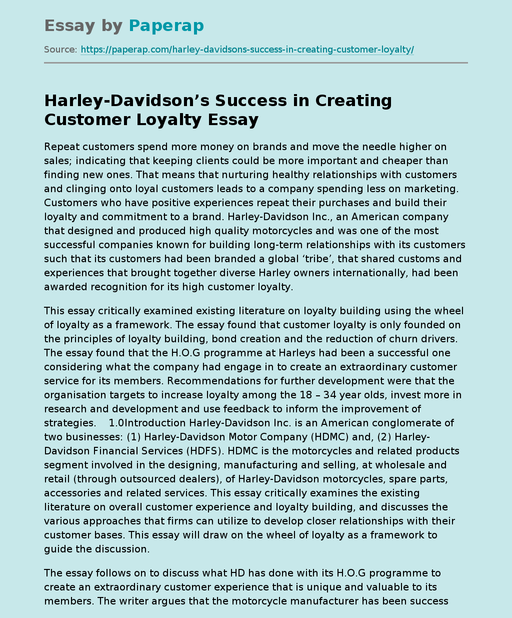 Harley-Davidson’s Success in Creating Customer Loyalty