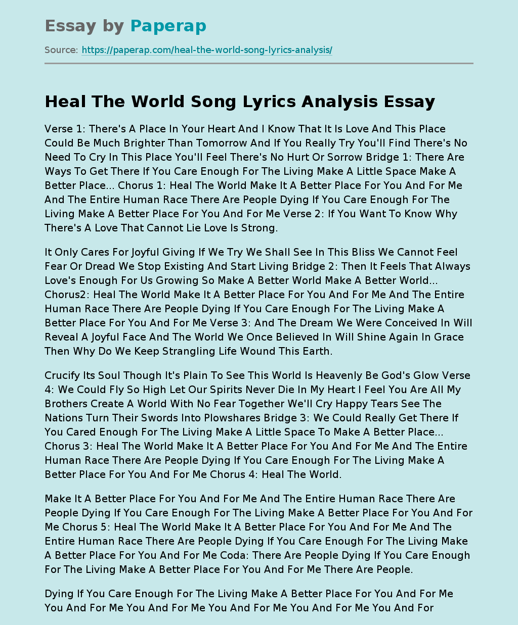 Heal The World Song Lyrics Analysis