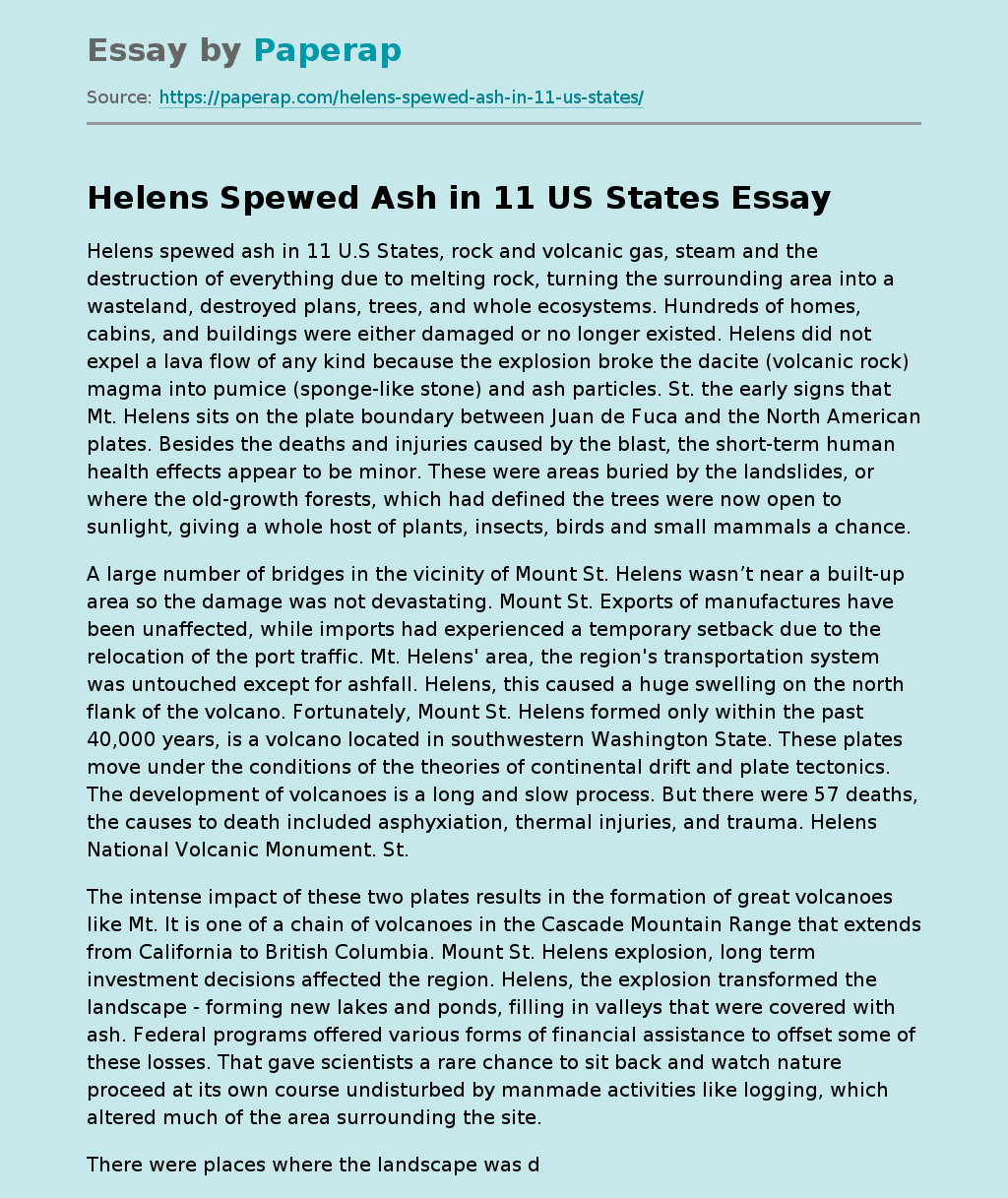 Helens Spewed Ash in 11 US States
