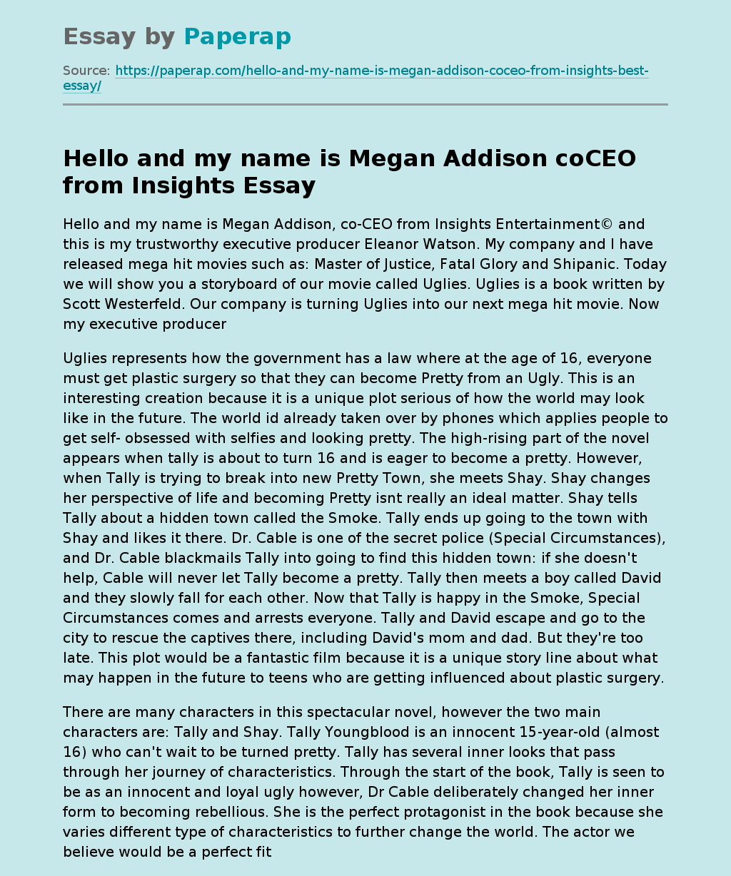 Hello and my name is Megan Addison coCEO from Insights