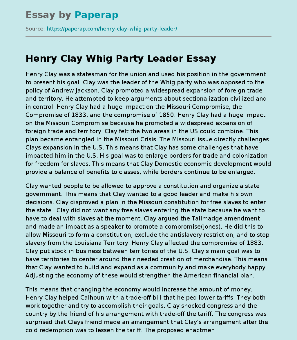 Henry Clay Whig Party Leader