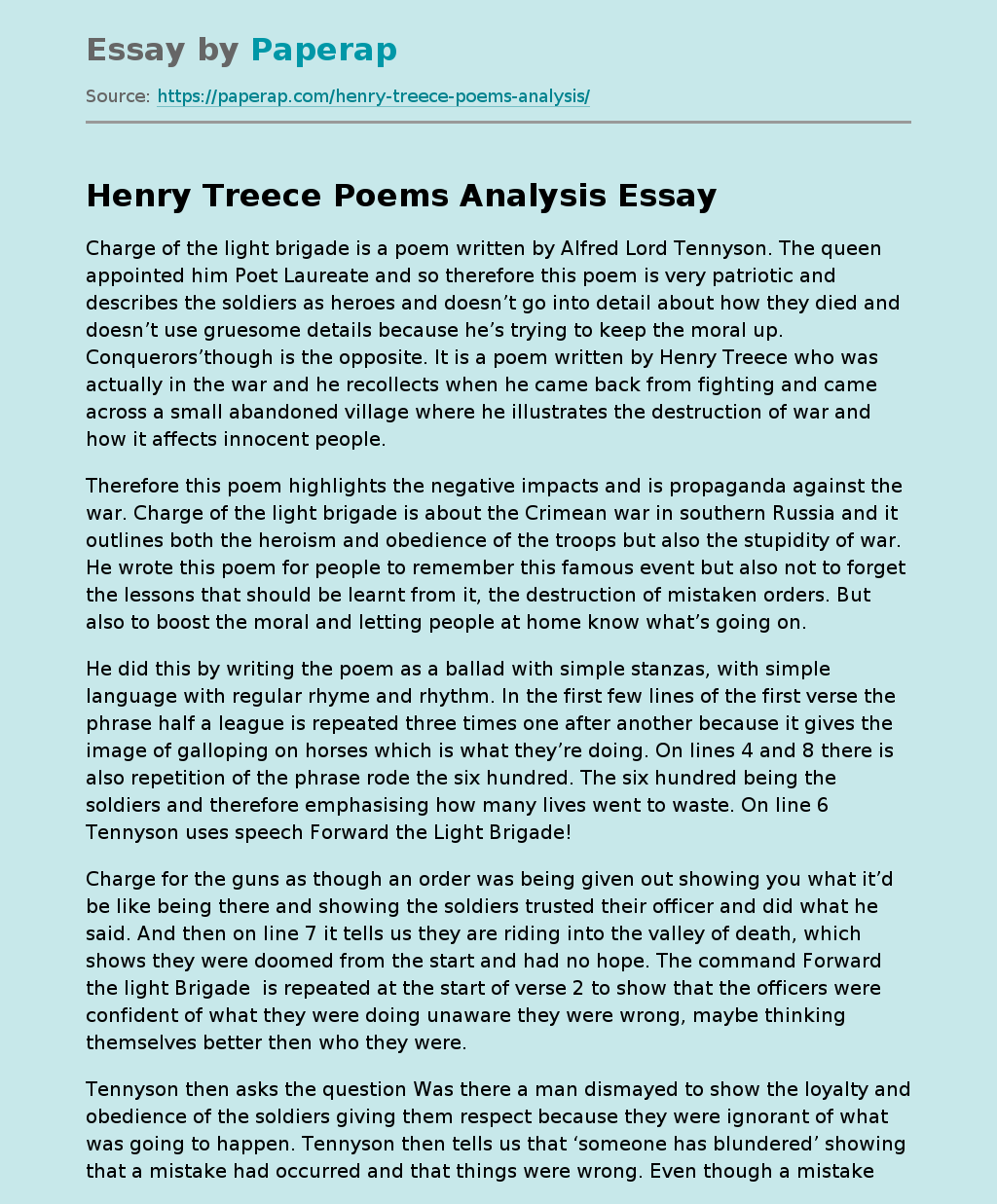 Henry Treece Poems Analysis