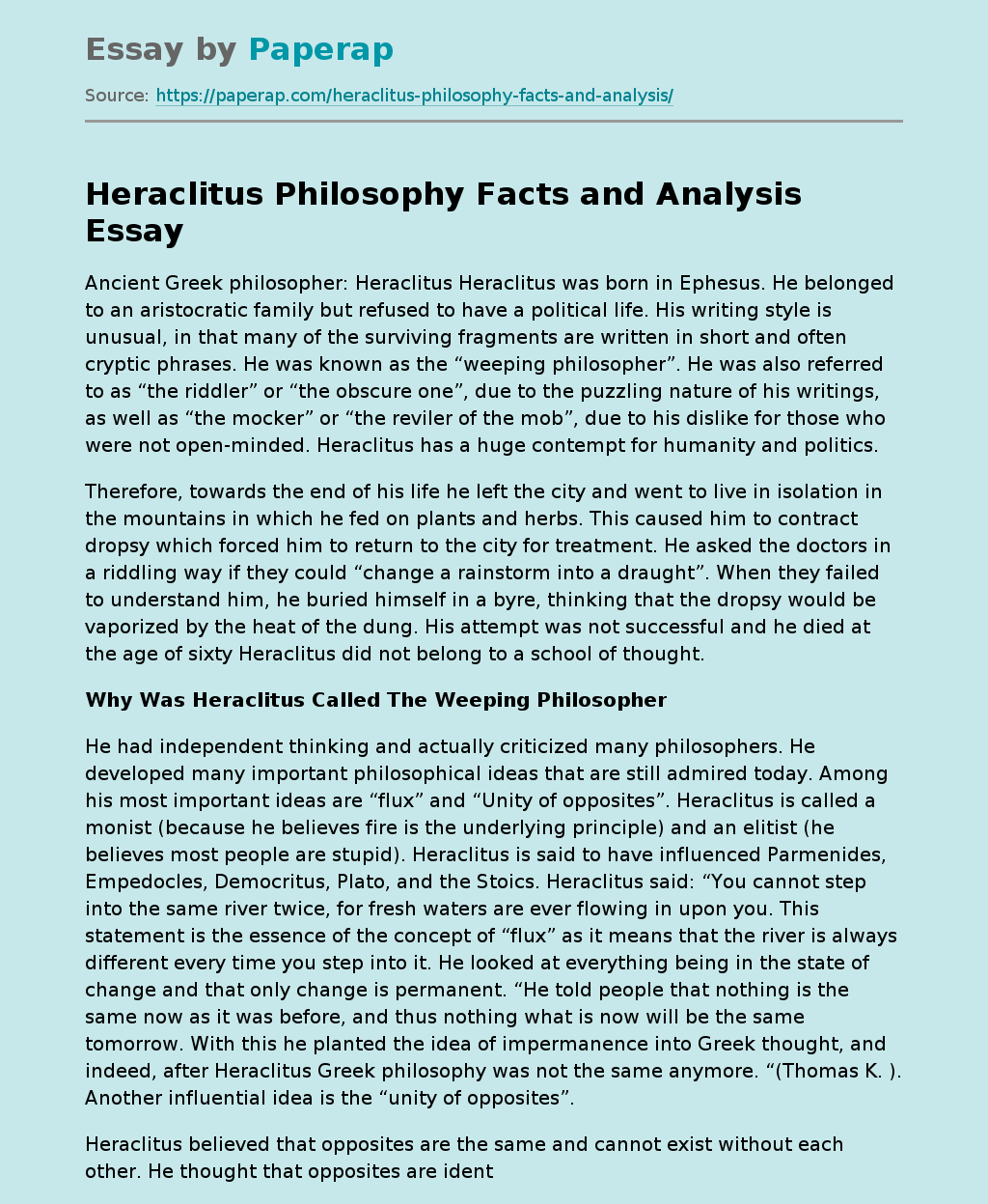 Heraclitus Philosophy Facts and Analysis