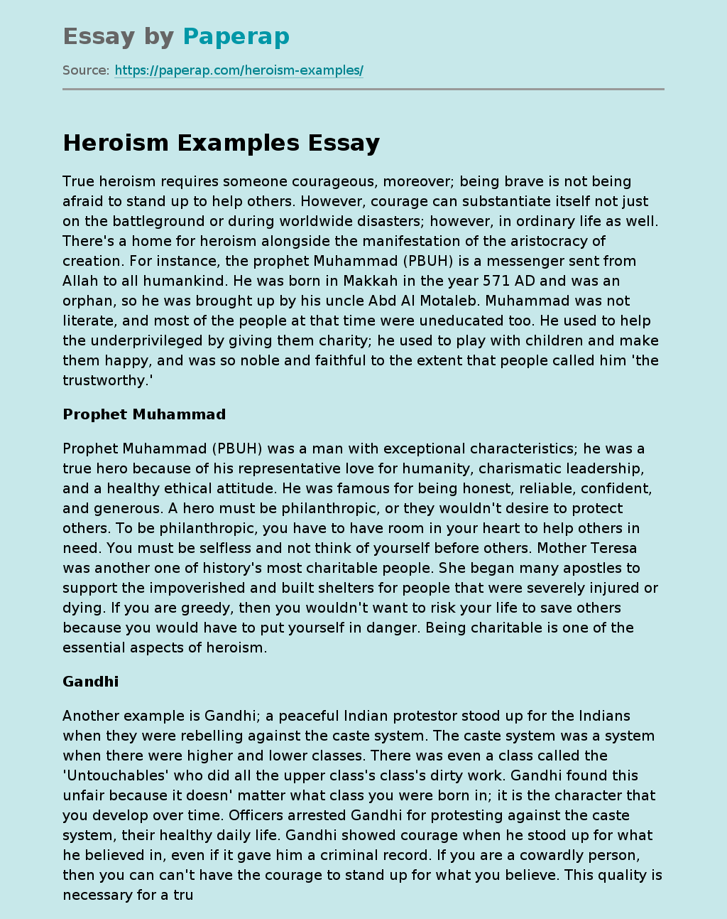 essay about heroism and the notion of sacrifice