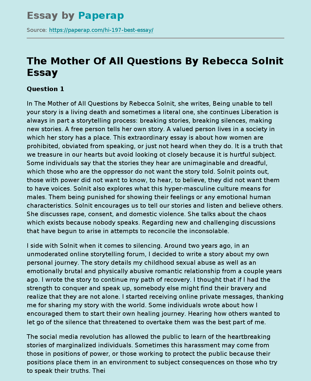 The Mother Of All Questions By Rebecca Solnit