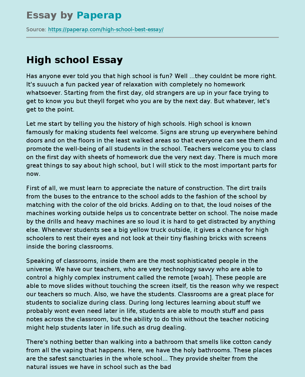 essay writing examples for high school