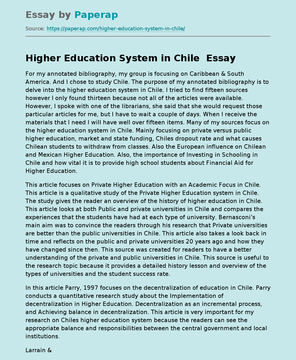 Higher Education System in Chile 