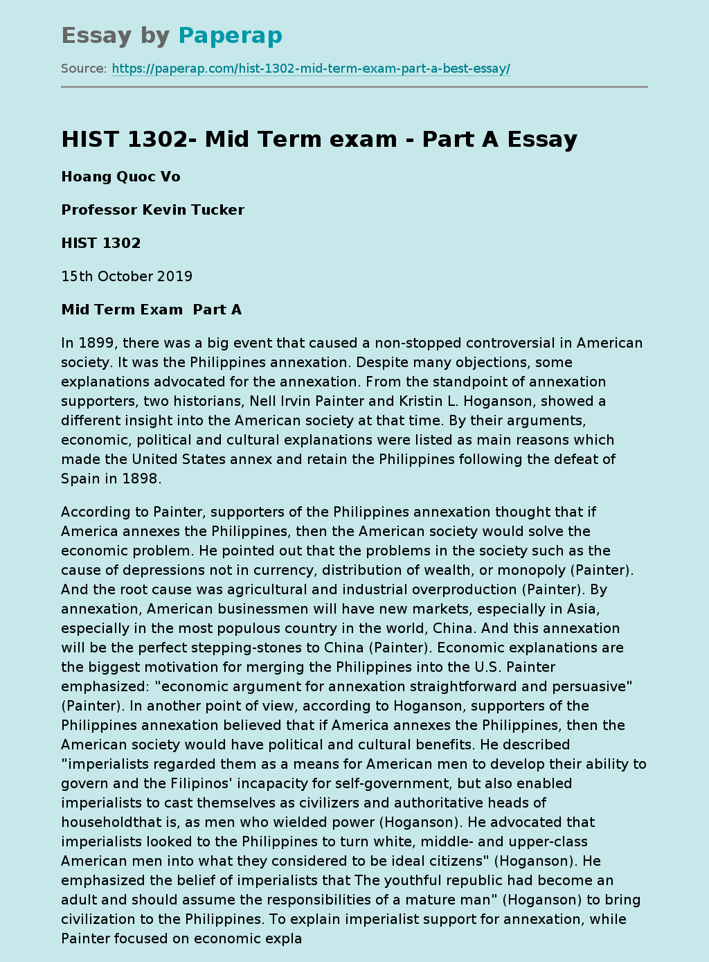 HIST 1302- Mid Term exam - Part A