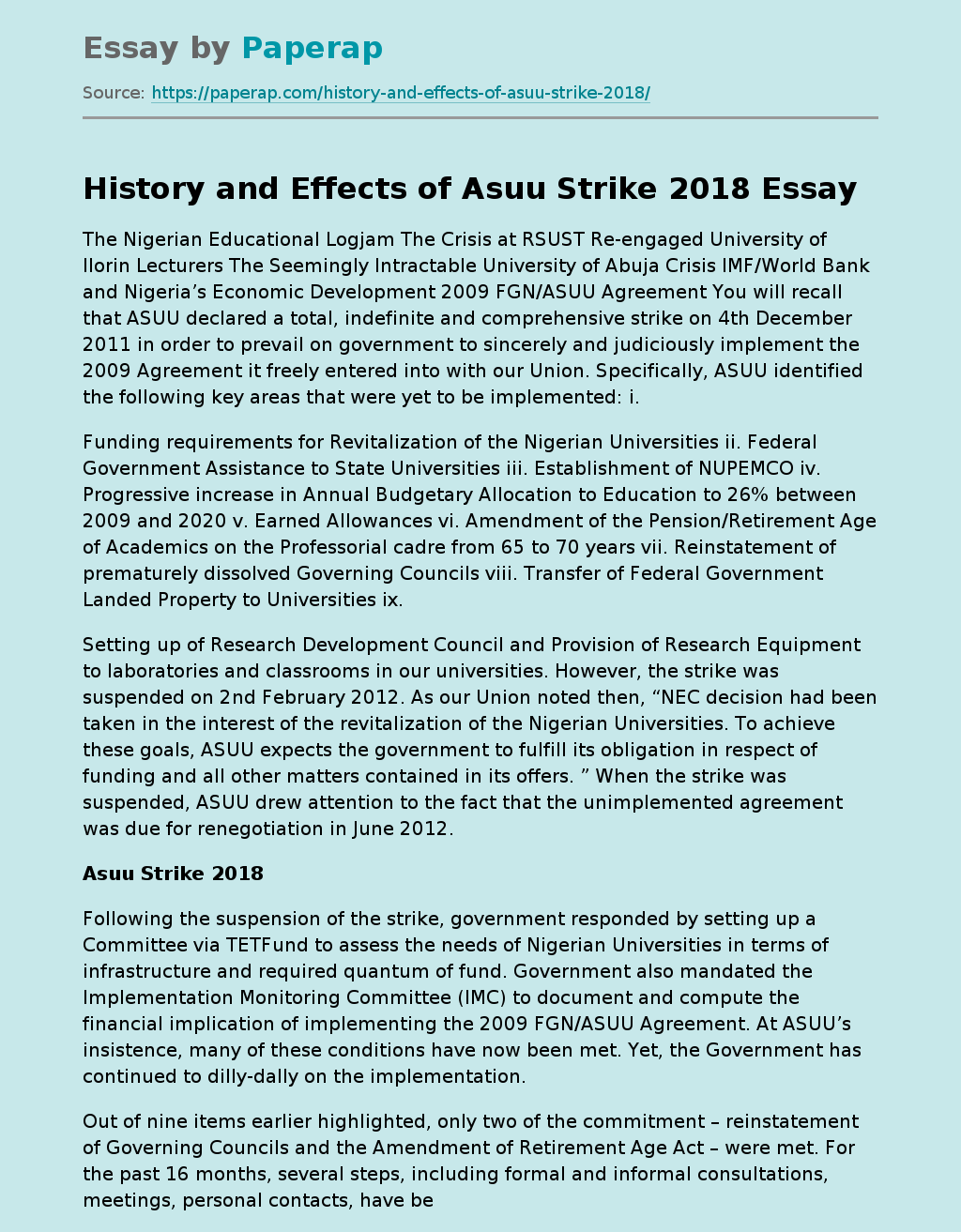 History and Effects of Asuu Strike 2018