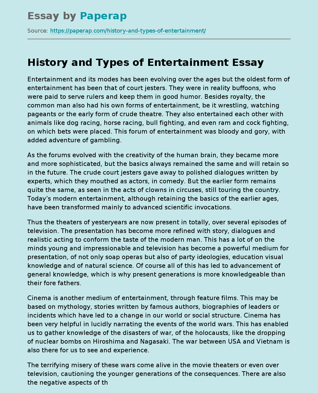 History and Types of Entertainment