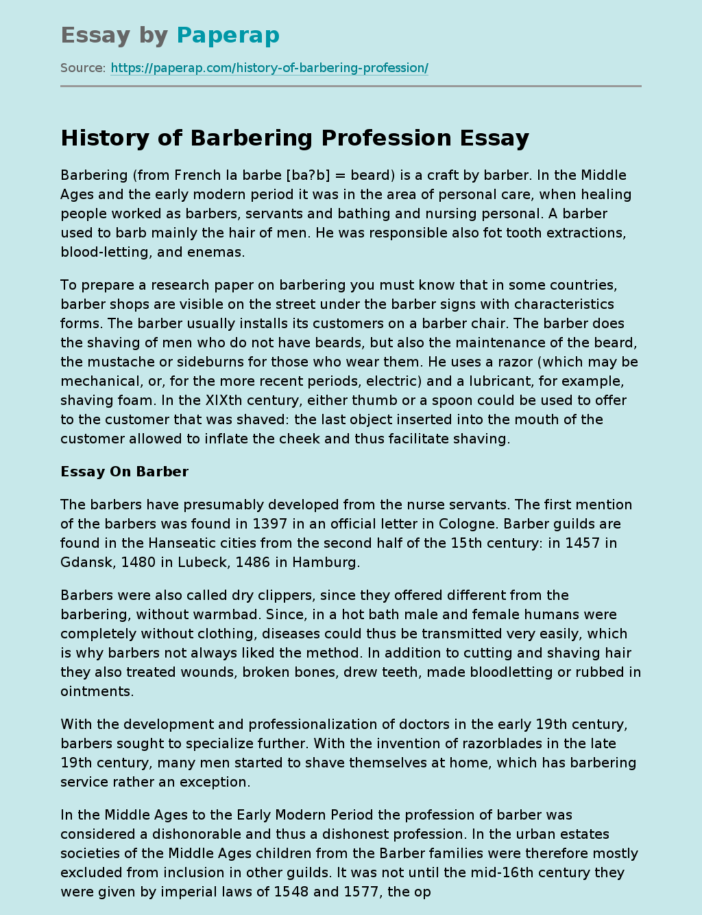 History of Barbering Profession