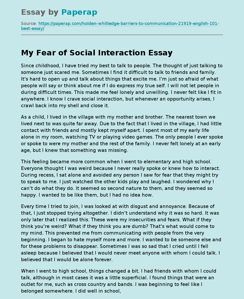 My Fear of Social Interaction