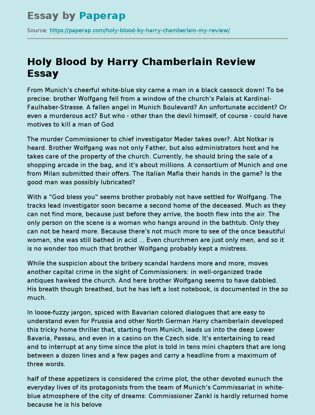 Holy Blood by Harry Chamberlain Review