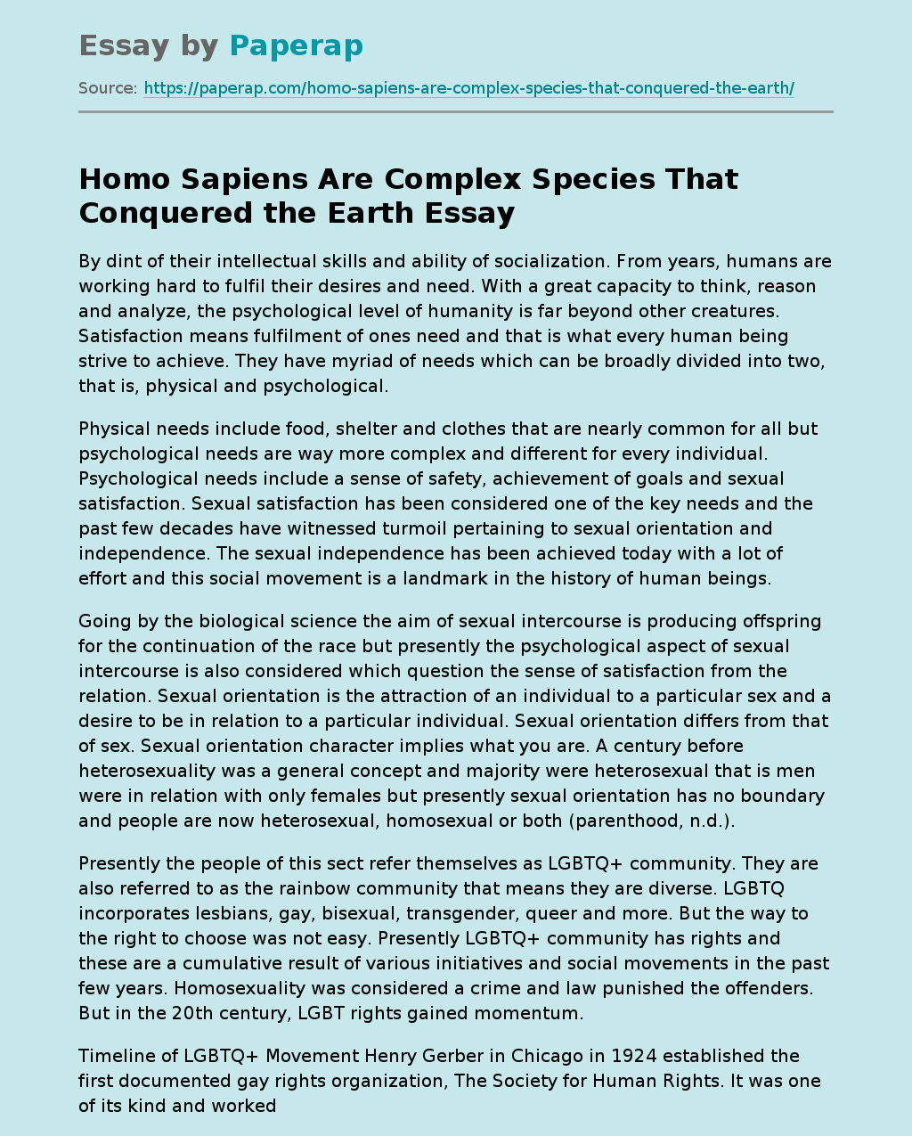 Homo Sapiens Are Complex Species That Conquered the Earth