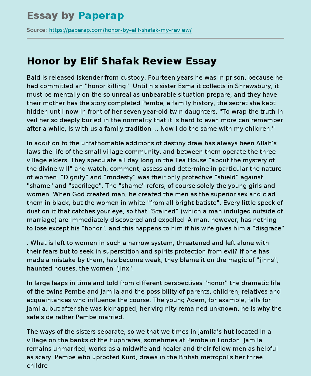 Honor by Elif Shafak Review