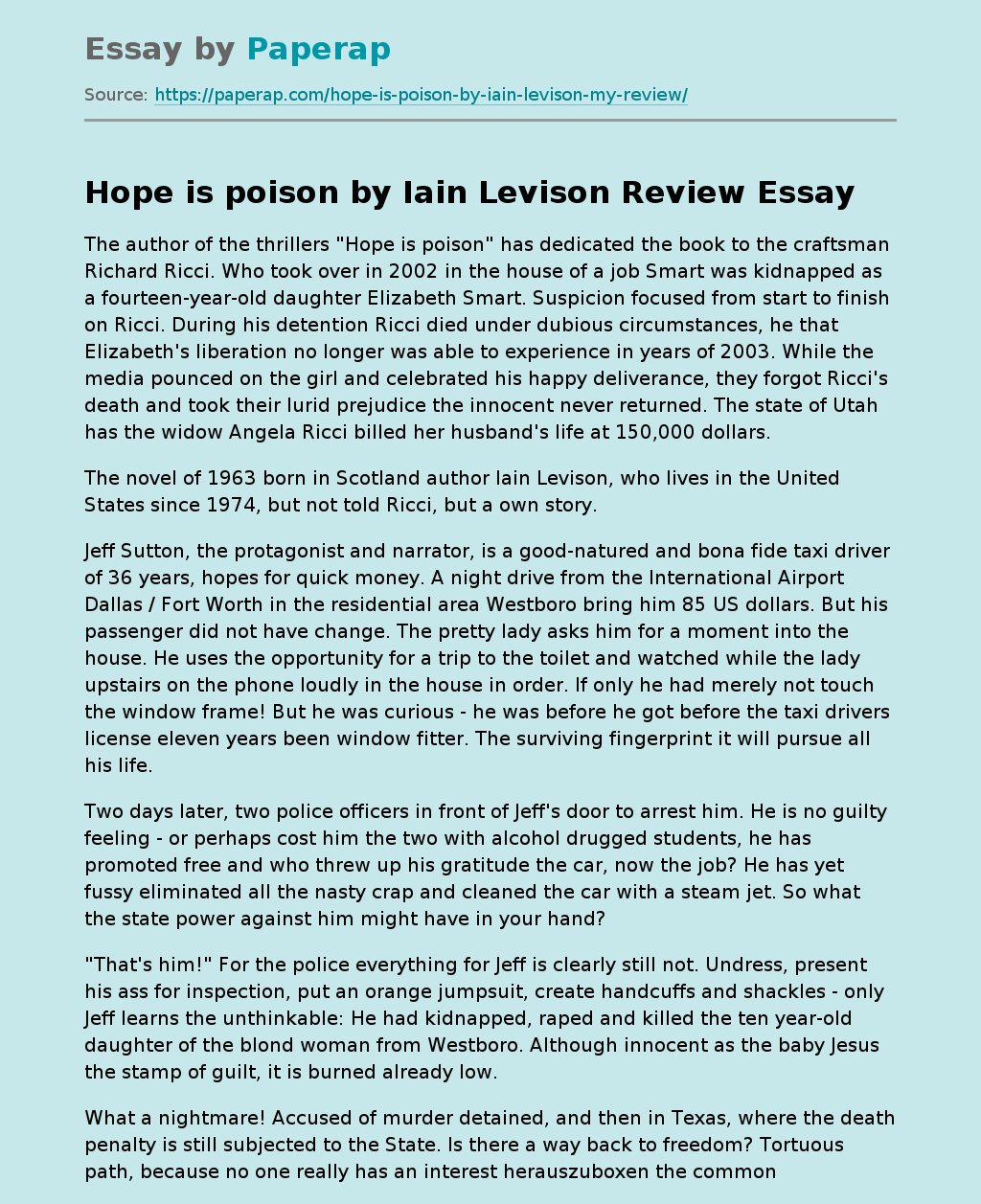 Hope is poison by Iain Levison Review