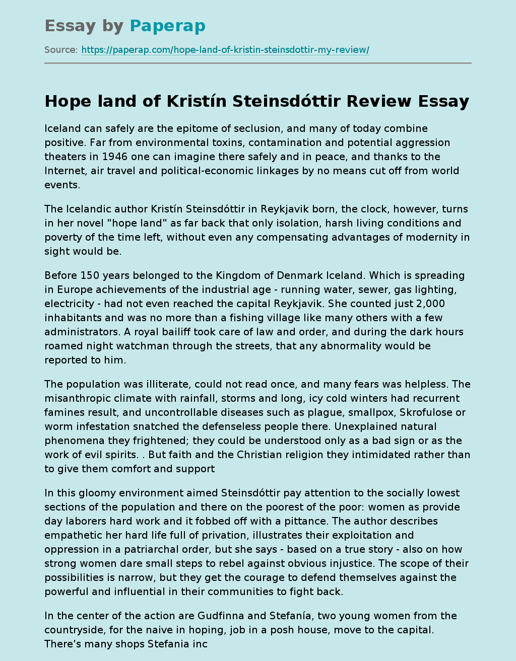 “Hope Land” of Kristín Steinsdóttir