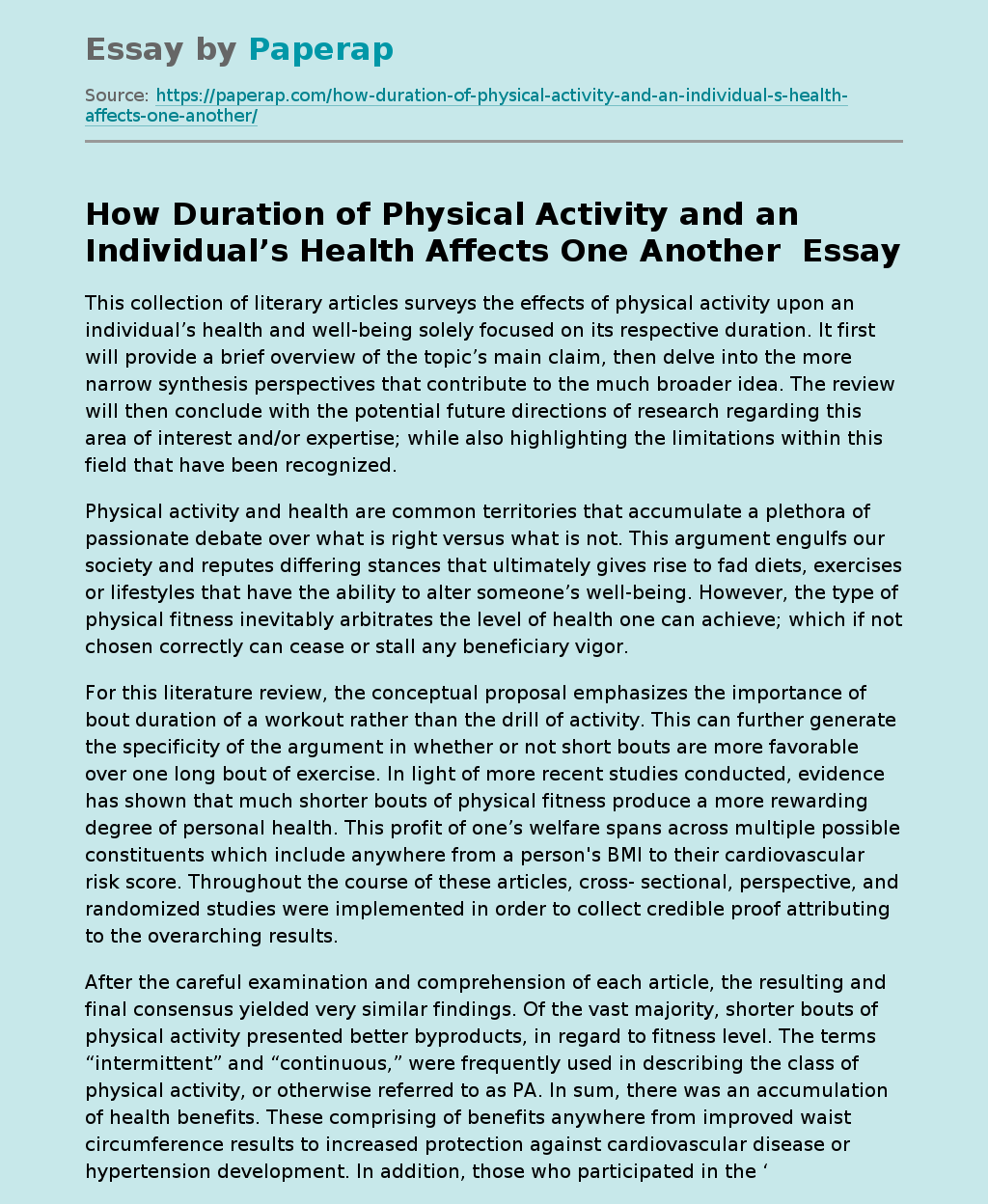Activity Duration and Health Correlation